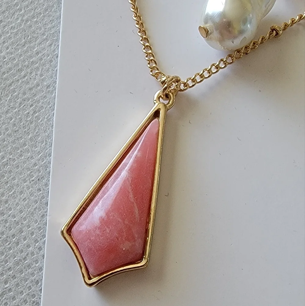 Layered Necklace Gold Tone Pearl Drop